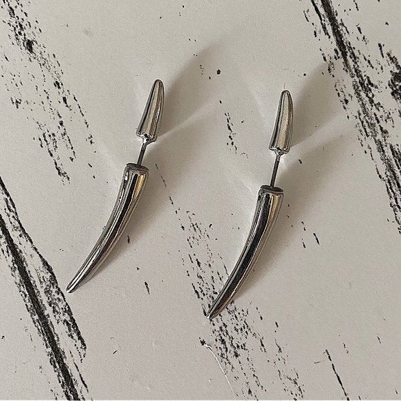 Silver Horn Spiked Earrings Punk Minimalist Fashion Unique Creative Handmade - Picture 7 of 11